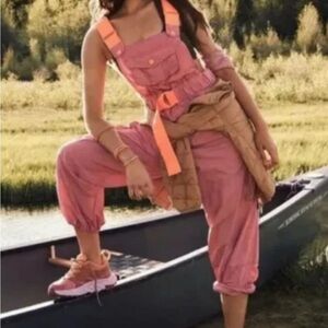 Free People Morning Meadow Pink Jumpsuit with Orange Accents